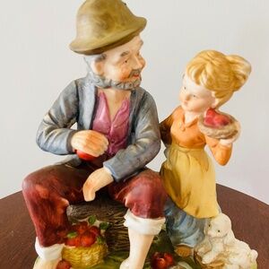Vintage Japanese porcelain figurine of an old man and a child, Limited Edition